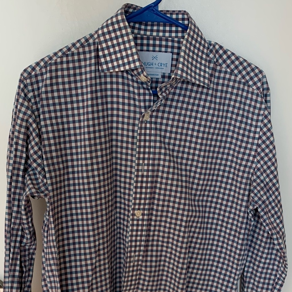 Gingham blue business casual dress shirt